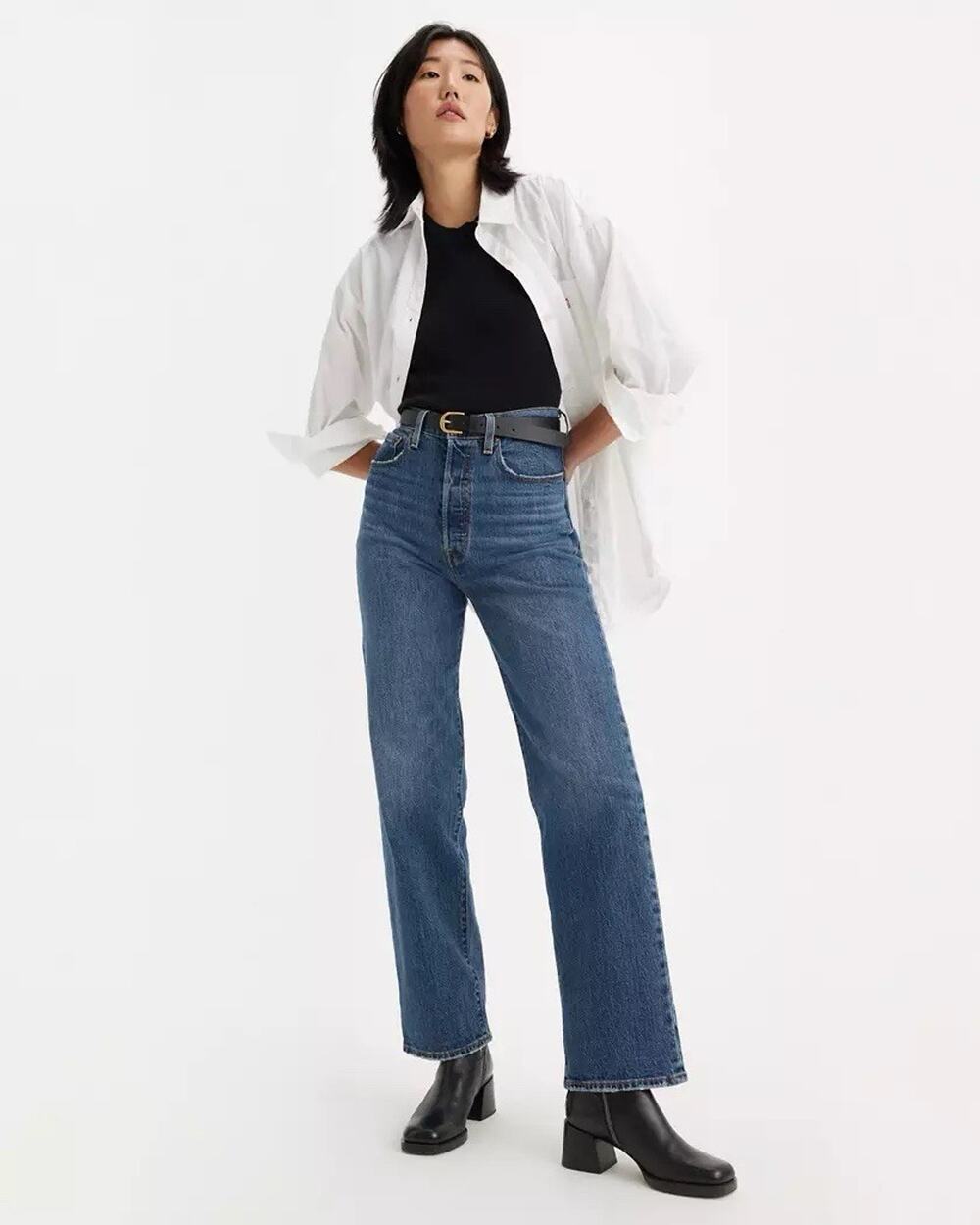 Levis Ribcage Straight Ankle Jeans Medium Wash High Rise Women's Size 32